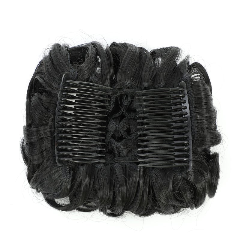 SWACC Short Messy Curly Dish Hair Bun Extension Easy Stretch hair Combs Clip in Ponytail Extension Scrunchie Chignon Tray Ponytail Hairpieces (Off Black-1B#) - Image 3